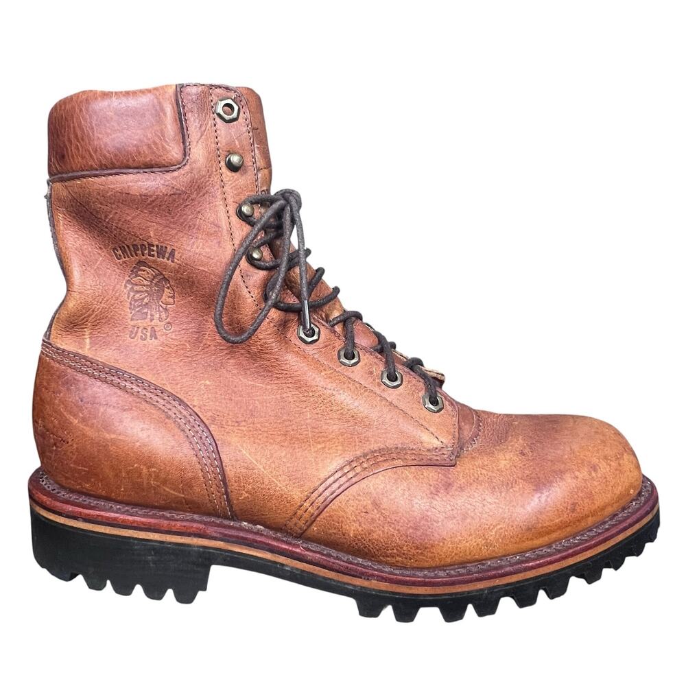 Vintage Chippewa USA Brown Leather Logger Work Boots Size 11.5 D
